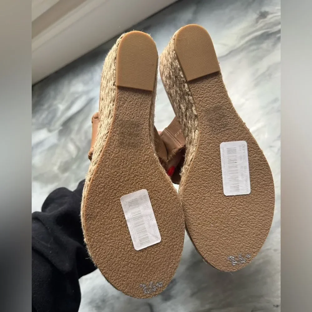 NEW JACK ROGERS Tan High Heel Wedge Espadrille Thong Sandals 8.5